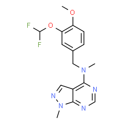 ChemSpider 2D Image | N-[3-(Difluoromethoxy)-4-methoxybenzyl]-N,1-dimethyl-1H-pyrazolo[3,4-d]pyrimidin-4-amine | C16H17F2N5O2