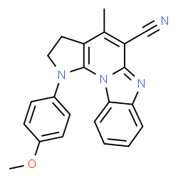 ChemSpider 2D Image | 1-(4-Methoxy-phenyl)-4-methyl-1,3-dihydro-2H-1,6,10b-triaza-cyclopenta[c]fluorene-5-carbonitrile | C22H18N4O