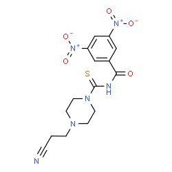 ChemSpider 2D Image | N-{[4-(2-Cyanoethyl)-1-piperazinyl]carbonothioyl}-3,5-dinitrobenzamide | C15H16N6O5S