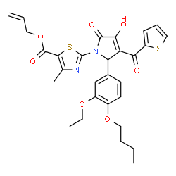ChemSpider 2D Image | Allyl 2-[2-(4-butoxy-3-ethoxyphenyl)-4-hydroxy-5-oxo-3-(2-thienylcarbonyl)-2,5-dihydro-1H-pyrrol-1-yl]-4-methyl-1,3-thiazole-5-carboxylate | C29H30N2O7S2