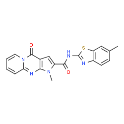 ChemSpider 2D Image | 1-Methyl-N-(6-methyl-1,3-benzothiazol-2-yl)-4-oxo-1,4-dihydropyrido[1,2-a]pyrrolo[2,3-d]pyrimidine-2-carboxamide | C20H15N5O2S