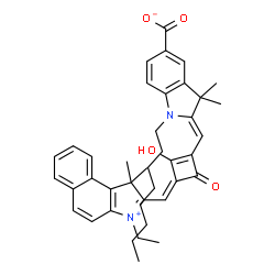 ChemSpider 2D Image | (2Z)-2-({(3E)-3-[(3-Ethyl-1,1-dimethyl-1H-benzo[e]indolium-2-yl)methylene]-2-hydroxy-4-oxo-1-cyclobuten-1-yl}methylene)-3,3-dimethyl-1-octyl-5-indolinecarboxylate | C41H46N2O4