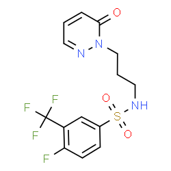 ChemSpider 2D Image | 4-Fluoro-N-[3-(6-oxo-1(6H)-pyridazinyl)propyl]-3-(trifluoromethyl)benzenesulfonamide | C14H13F4N3O3S