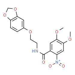 ChemSpider 2D Image | N-[2-(1,3-Benzodioxol-5-yloxy)ethyl]-4,5-dimethoxy-2-nitrobenzamide | C18H18N2O8
