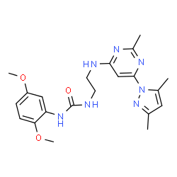ChemSpider 2D Image | 1-(2,5-Dimethoxyphenyl)-3-(2-{[6-(3,5-dimethyl-1H-pyrazol-1-yl)-2-methyl-4-pyrimidinyl]amino}ethyl)urea | C21H27N7O3