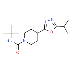 ChemSpider 2D Image | 4-(5-Isopropyl-1,3,4-oxadiazol-2-yl)-N-(2-methyl-2-propanyl)-1-piperidinecarboxamide | C15H26N4O2