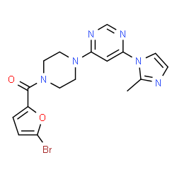 ChemSpider 2D Image | (5-Bromo-2-furyl){4-[6-(2-methyl-1H-imidazol-1-yl)-4-pyrimidinyl]-1-piperazinyl}methanone | C17H17BrN6O2
