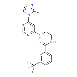 ChemSpider 2D Image | N-(2-{[6-(2-Methyl-1H-imidazol-1-yl)-4-pyrimidinyl]amino}ethyl)-3-(trifluoromethyl)benzamide | C18H17F3N6O