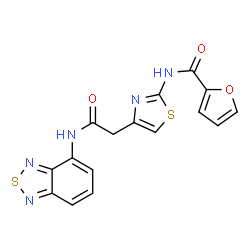 ChemSpider 2D Image | N-{4-[2-(2,1,3-Benzothiadiazol-4-ylamino)-2-oxoethyl]-1,3-thiazol-2-yl}-2-furamide | C16H11N5O3S2
