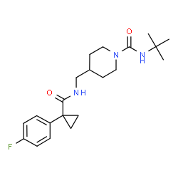 ChemSpider 2D Image | 4-[({[1-(4-Fluorophenyl)cyclopropyl]carbonyl}amino)methyl]-N-(2-methyl-2-propanyl)-1-piperidinecarboxamide | C21H30FN3O2