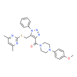 ChemSpider 2D Image | (5-{[(4,6-Dimethyl-2-pyrimidinyl)sulfanyl]methyl}-1-phenyl-1H-1,2,3-triazol-4-yl)[4-(4-methoxyphenyl)-1-piperazinyl]methanone | C27H29N7O2S