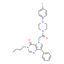 ChemSpider 2D Image | 3-Butyl-5-{2-[4-(4-fluorophenyl)-1-piperazinyl]-2-oxoethyl}-7-phenyl-3,5-dihydro-4H-pyrrolo[3,2-d]pyrimidin-4-one | C28H30FN5O2
