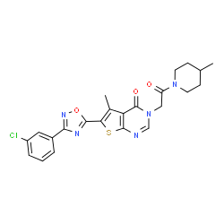 ChemSpider 2D Image | 6-[3-(3-Chlorophenyl)-1,2,4-oxadiazol-5-yl]-5-methyl-3-[2-(4-methyl-1-piperidinyl)-2-oxoethyl]thieno[2,3-d]pyrimidin-4(3H)-one | C23H22ClN5O3S