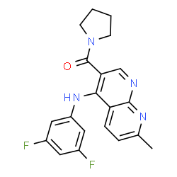 ChemSpider 2D Image | {4-[(3,5-Difluorophenyl)amino]-7-methyl-1,8-naphthyridin-3-yl}(1-pyrrolidinyl)methanone | C20H18F2N4O