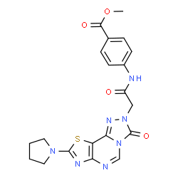 ChemSpider 2D Image | Methyl 4-({[3-oxo-8-(1-pyrrolidinyl)[1,3]thiazolo[5,4-e][1,2,4]triazolo[4,3-c]pyrimidin-2(3H)-yl]acetyl}amino)benzoate | C20H19N7O4S
