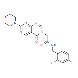 ChemSpider 2D Image | N-(2,4-Difluorobenzyl)-2-[7-(4-morpholinyl)-4-oxopyrimido[4,5-d]pyrimidin-3(4H)-yl]acetamide | C19H18F2N6O3