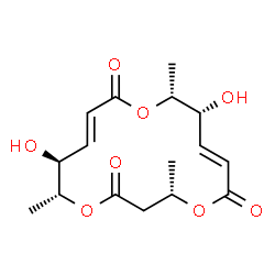 ChemSpider 2D Image | (4S,7E,9R,10R,13E,15S,16R)-9,15-Dihydroxy-4,10,16-trimethyl-1,5,11-trioxacyclohexadeca-7,13-diene-2,6,12-trione | C16H22O8