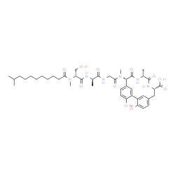 ChemSpider 2D Image | N-Methyl-N-(10-methylundecanoyl)-D-seryl-D-alanyl-N-[(7S,10R,13S)-13-carboxy-3,18-dihydroxy-10-methyl-8,11-dioxo-9,12-diazatricyclo[13.3.1.1~2,6~]icosa-1(19),2(20),3,5,15,17-hexaen-7-yl]-N-methylglyci
namide | C42H60N6O11