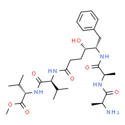 ChemSpider 2D Image | Methyl N-{(4S,5S)-5-[(L-alanyl-D-alanyl)amino]-4-hydroxy-6-phenylhexanoyl}-L-valyl-L-valinate | C29H47N5O7