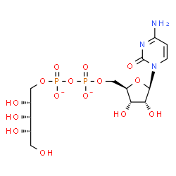 ChemSpider 2D Image | [[(2R,3S,4R,5R)-5-(4-amino-2-oxo-pyrimidin-1-yl)-3,4-dihydroxy-tetrahydrofuran-2-yl]methoxy-oxido-phosphoryl] [(2R,3S,4S)-2,3,4,5-tetrahydroxypentyl] phosphate | C14H23N3O15P2