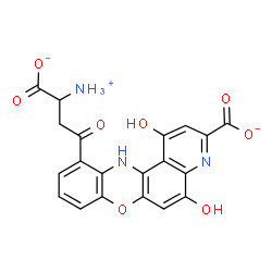 ChemSpider 2D Image | 11-(3-Ammonio-3-carboxylatopropanoyl)-1,5-dihydroxy-12H-pyrido[3,2-a]phenoxazine-3-carboxylate | C20H14N3O8