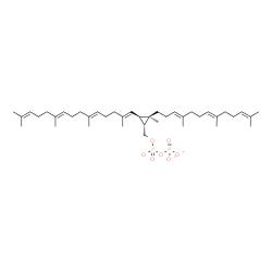 ChemSpider 2D Image | Diphosphoric acid, mono[[(1R,2R,3R)-2-methyl-3-[(1E,5E,9E)-2,6,10,14-tetramethyl-1,5,9,13-pentadecatetraen-1-yl]-2-[(3E,7E)-4,8,12-trimethyl-3,7,11-tridecatrien-1-yl]cyclopropyl]methyl] ester, ion(3-) | C40H65O7P2