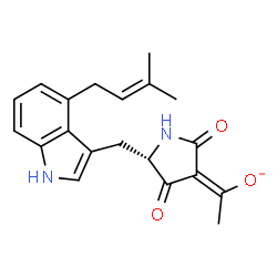 ChemSpider 2D Image | (1Z)-1-[(5S)-5-{[4-(3-Methyl-2-buten-1-yl)-1H-indol-3-yl]methyl}-2,4-dioxo-3-pyrrolidinylidene]ethanolate | C20H21N2O3