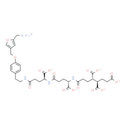 ChemSpider 2D Image | (3R,4S)-7-{[(1S)-4-{[(1S)-4-{[2-(4-{[5-(Ammoniomethyl)-3-furyl]methoxy}phenyl)ethyl]amino}-1-carboxylato-4-oxobutyl]amino}-1-carboxylato-4-oxobutyl]amino}-7-oxo-1,3,4-heptanetricarboxylate | C34H40N4O15