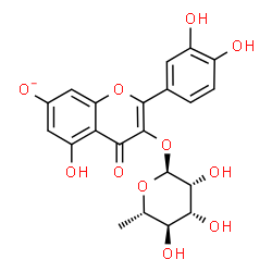 ChemSpider 2D Image | 3-[(6-Deoxy-alpha-L-mannopyranosyl)oxy]-2-(3,4-dihydroxyphenyl)-5-hydroxy-4-oxo-4H-chromen-7-olate | C21H19O11