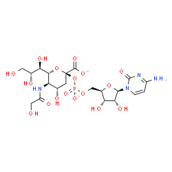 ChemSpider 2D Image | (2R,4S,5R,6R)-2-[({[(2R,3S,4R,5R)-5-(4-Amino-2-oxo-1(2H)-pyrimidinyl)-3,4-dihydroxytetrahydro-2-furanyl]methoxy}phosphinato)oxy]-5-(glycoloylamino)-4-hydroxy-6-[(1R,2R)-1,2,3-trihydroxypropyl]tetrahyd
ro-2H-pyran-2-carboxylate | C20H29N4O17P
