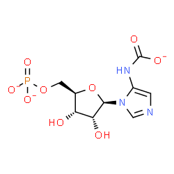 ChemSpider 2D Image | N-Carboxylato-1-(5-O-phosphonato-beta-D-ribofuranosyl)-1H-imidazol-5-amine | C9H11N3O9P