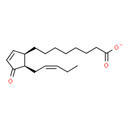 ChemSpider 2D Image | 8-{(1R,5R)-4-Oxo-5-[(2Z)-2-penten-1-yl]-2-cyclopenten-1-yl}octanoate | C18H27O3