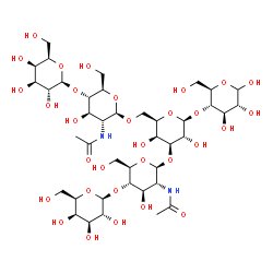 ChemSpider 2D Image | beta-D-Galactopyranosyl-(1->4)-2-acetamido-2-deoxy-beta-D-glucopyranosyl-(1->3)-[beta-D-galactopyranosyl-(1->4)-2-acetamido-2-deoxy-beta-D-glucopyranosyl-(1->6)]-beta-D-galactopyranosyl-(1->4)-D-gluco
pyranose | C40H68N2O31
