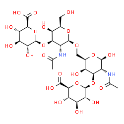 ChemSpider 2D Image | beta-D-GlcpA-(1->3)-[beta-D-GlcpA-(1->3)-beta-D-GalpNAc-(1->6)]-beta-D-GalpNAc | C28H44N2O23