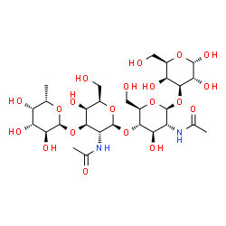 ChemSpider 2D Image | alpha-L-Fucp-(1->3)-beta-D-GalpNAc-(1->4)-beta-D-GlcpNAc-(1->3)-alpha-D-Galp | C28H48N2O20