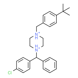 ChemSpider 2D Image | 1-[(4-Chlorophenyl)(phenyl)methyl]-4-[4-(2-methyl-2-propanyl)benzyl]piperazinediium | C28H35ClN2