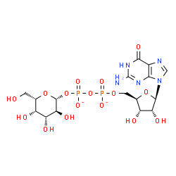 ChemSpider 2D Image | [[(2R,3S,4R,5R)-5-(2-amino-6-oxo-1H-purin-9-yl)-3,4-dihydroxy-tetrahydrofuran-2-yl]methoxy-oxido-phosphoryl] [(2R,3S,4R,5S,6S)-3,4,5-trihydroxy-6-(hydroxymethyl)tetrahydropyran-2-yl] phosphate | C16H23N5O16P2