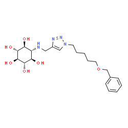 ChemSpider 2D Image | (1R,2S,3r,4R,5S,6s)-6-[({1-[5-(Benzyloxy)pentyl]-1H-1,2,3-triazol-4-yl}methyl)amino]-1,2,3,4,5-cyclohexanepentol | C21H32N4O6