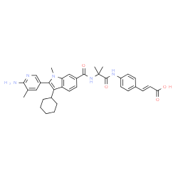 ChemSpider 2D Image | (2E)-3-{4-[(N-{[2-(6-Amino-5-methyl-3-pyridinyl)-3-cyclohexyl-1-methyl-1H-indol-6-yl]carbonyl}-2-methylalanyl)amino]phenyl}acrylic acid | C35H39N5O4