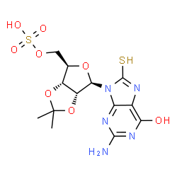 ChemSpider 2D Image | 2',3'-O-Isopropylidene-5'-O-sulfo-8-thioxo-7,8-dihydroguanosine | C13H17N5O8S2