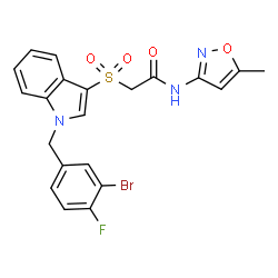 ChemSpider 2D Image | 2-{[1-(3-Bromo-4-fluorobenzyl)-1H-indol-3-yl]sulfonyl}-N-(5-methyl-1,2-oxazol-3-yl)acetamide | C21H17BrFN3O4S
