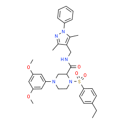 ChemSpider 2D Image | 4-(3,5-Dimethoxyphenyl)-N-[(3,5-dimethyl-1-phenyl-1H-pyrazol-4-yl)methyl]-1-[(4-ethylphenyl)sulfonyl]-2-piperazinecarboxamide | C33H39N5O5S