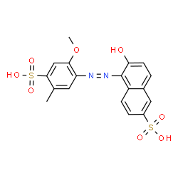 ChemSpider 2D Image | 6-Hydroxy-5-[(2-methoxy-5-methyl-4-sulfophenyl)diazenyl]-2-naphthalenesulfonic acid | C18H16N2O8S2