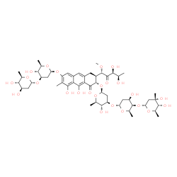 ChemSpider 2D Image | (1S)-5-Deoxy-1-C-[(2S,3S)-7-{[2,6-dideoxy-3-O-(2,6-dideoxy-alpha-D-arabino-hexopyranosyl)-beta-D-arabino-hexopyranosyl]oxy}-3-{[2,6-dideoxy-3-C-methyl-alpha-D-ribo-hexopyranosyl-(1->4)-2,6-dideoxy-alp
ha-D-lyxo-hexopyranosyl-(1->3)-2,6-dideoxy-beta-D-arabino-hexopyranosyl]oxy}-5,10-dihydroxy-6-methyl-4-oxo-1,2,3,4-tetrahydro-2-anthracenyl]-1-O-methyl-D-xylulose | C52H76O24
