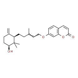 ChemSpider 2D Image | 7-({(2E)-5-[(1R,3S)-3-Hydroxy-2,2-dimethyl-6-methylenecyclohexyl]-3-methyl-2-penten-1-yl}oxy)-2H-chromen-2-one | C24H30O4