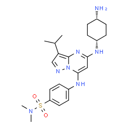 ChemSpider 2D Image | 4-({5-[(cis-4-Aminocyclohexyl)amino]-3-isopropylpyrazolo[1,5-a]pyrimidin-7-yl}amino)-N,N-dimethylbenzenesulfonamide | C23H33N7O2S