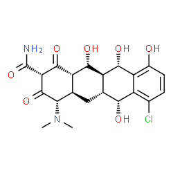 ChemSpider 2D Image | (2R,4S,4aR,5aR,6R,11S,11aS,12R,12aS)-7-Chloro-4-(dimethylamino)-6,10,11,12-tetrahydroxy-1,3-dioxo-1,2,3,4,4a,5,5a,6,11,11a,12,12a-dodecahydro-2-tetracenecarboxamide | C21H25ClN2O7