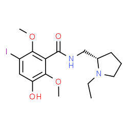 ChemSpider 2D Image | N-{[(2S)-1-Ethyl-2-pyrrolidinyl]methyl}-3-hydroxy-5-iodo-2,6-dimethoxybenzamide | C16H23IN2O4
