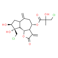 ChemSpider 2D Image | (4S,8S,9S,9aS,9bS)-9-(Chloromethyl)-8,9-dihydroxy-3,6-bis(methylene)-2-oxododecahydroazuleno[4,5-b]furan-4-yl 3-chloro-2-hydroxy-2-methylpropanoate | C19H24Cl2O7