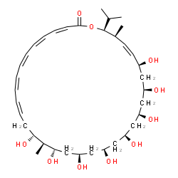 ChemSpider 2D Image | (3Z,5Z,7Z,9Z,11Z,14R,15S,16S,18R,20R,22R,24S,26S,28S,29Z,31S,32S)-14,16,18,20,22,24,26,28-Octahydroxy-32-isopropyl-15,31-dimethyloxacyclodotriaconta-3,5,7,9,11,29-hexaen-2-one | C36H58O10
